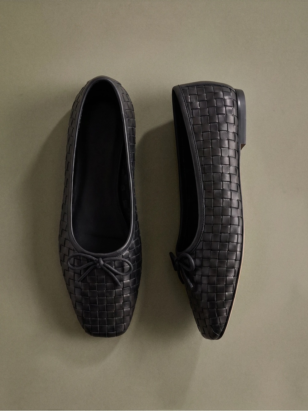Quince Italian Leather Handwoven Square Toe Ballet Flat black 7 - Picture 1 of 11